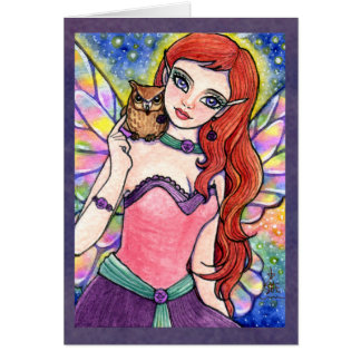 Tarjeta de hadas de la fantasía del búho de la