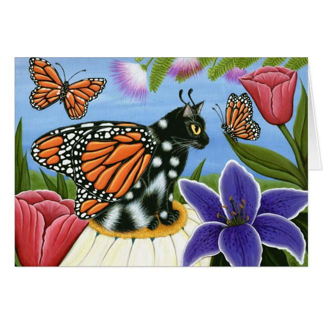 Tarjeta de hadas del arte de la fantasía del gato (Anverso (Horizontal))