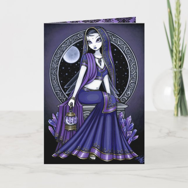 Tarjeta de hadas "Kami" púrpura luna sari (Anverso)