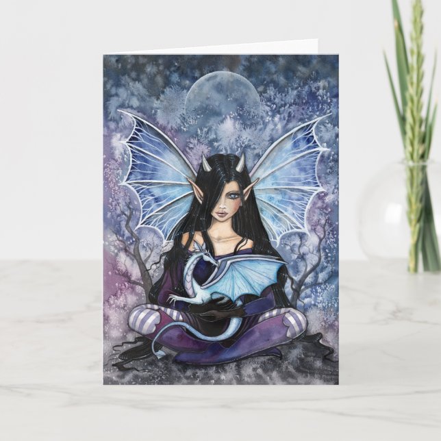 Tarjeta de hadas Notecard del dragón gótico (Anverso)