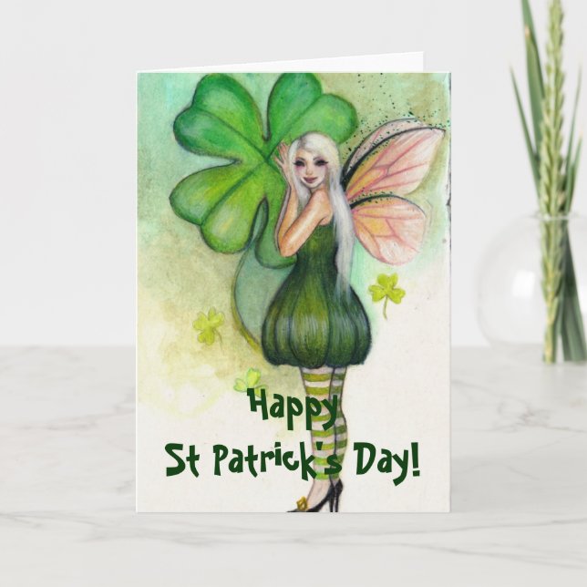 Tarjeta de hadas rubias del Día de San Patricio (Anverso)