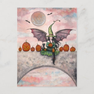 Tarjeta de Halloween Bruja Gatos Calabazas