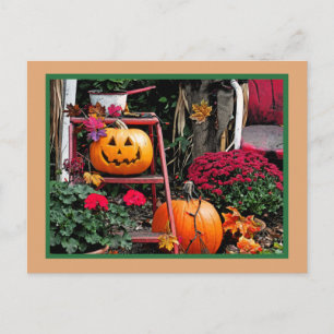 TARJETA DE HALLOWEEN/CALABAZA SONRIENTE/FELIZ HALL
