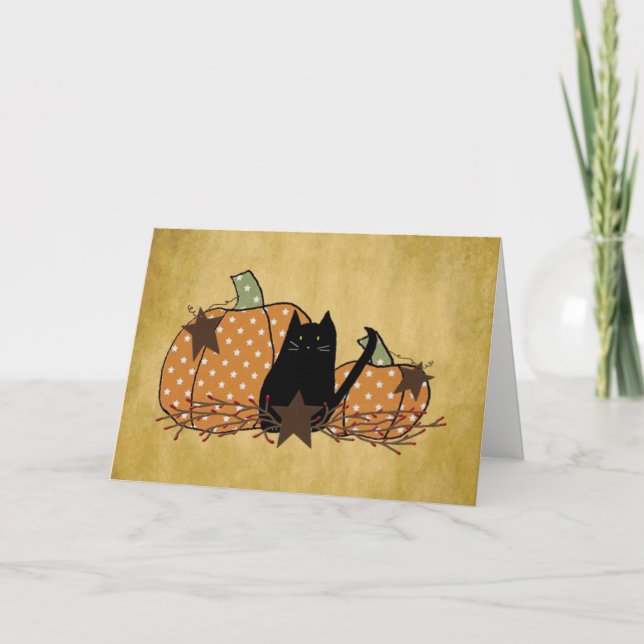 Tarjeta de Halloween Cat And Pumpkins (Anverso)