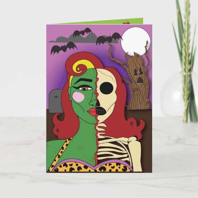 Tarjeta de Halloween Chica Zombie Pin-up (Anverso)