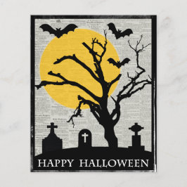 Tarjeta de Halloween con árbol y lápida para el pr