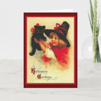 Tarjeta de Halloween con avispas para gato negro y