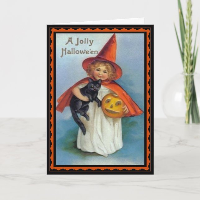 Tarjeta de Halloween con avispas para gato negro y (Anverso)