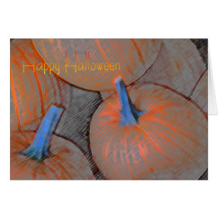 Tarjeta de Halloween con calabazas en lápiz de col