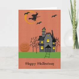 Tarjeta de Halloween con casa de fantasía