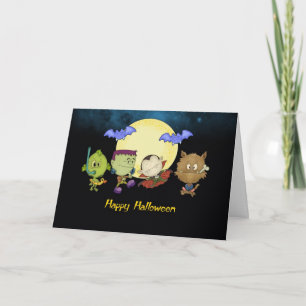 tarjeta de Halloween con el frankie y los amigos -