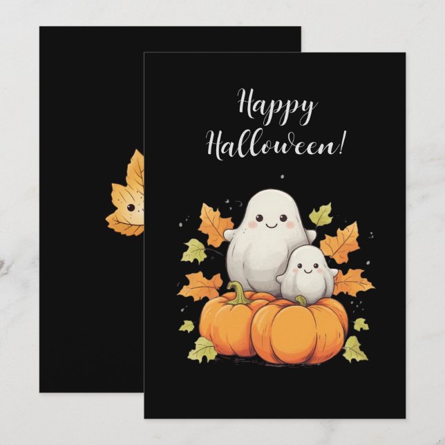 Tarjeta de Halloween con fantasmas y elementos de  (Anverso / Reverso)