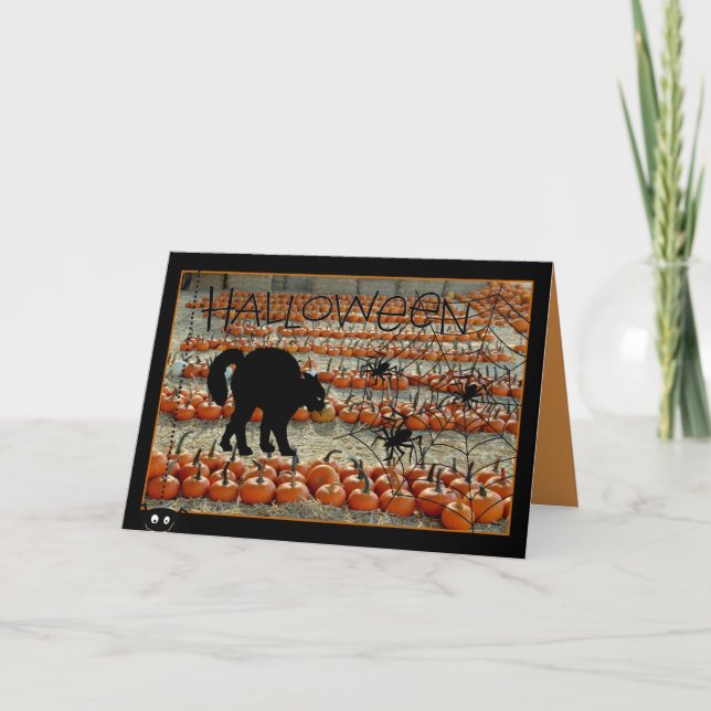 Tarjeta de Halloween con gato negro (Anverso)