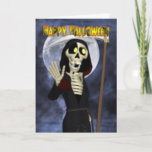 Tarjeta de Halloween con Grim Reaper Feliz