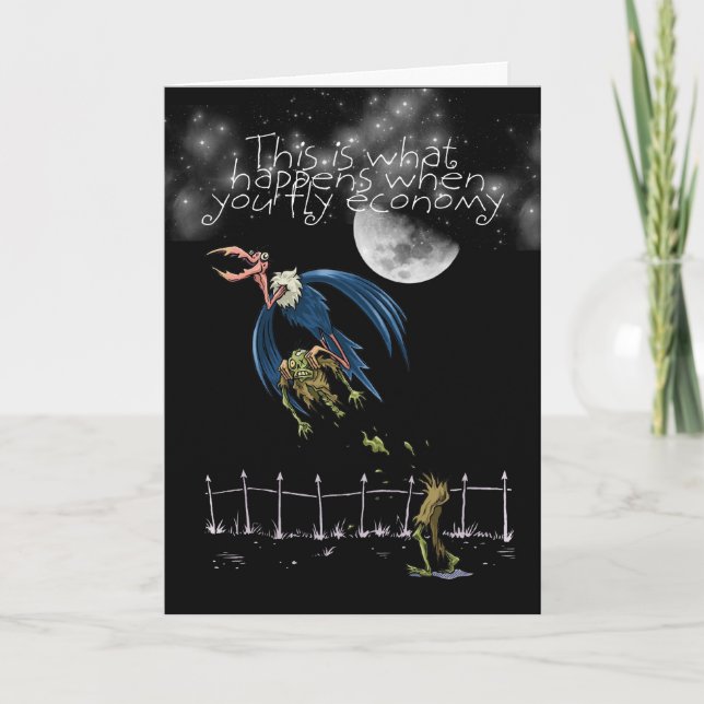 Tarjeta de Halloween con humor del buitre y del (Anverso)