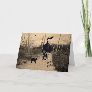 Tarjeta de Halloween con la Parca en Sepia