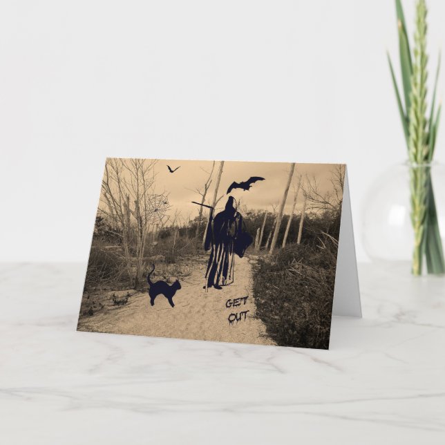 Tarjeta de Halloween con paro en Sepia (Anverso)