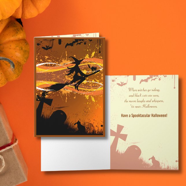 Tarjeta de Halloween con silueta de bruja voladora (Subido por el creador)