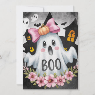Tarjeta de Halloween con un fantasma de A kawaii