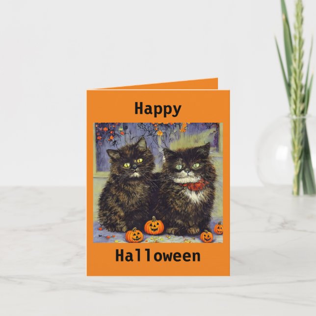 Tarjeta de Halloween de 2 gatitos lindos (Anverso)