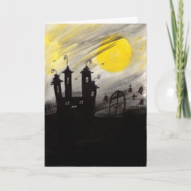 Tarjeta de Halloween de acuarela de Cementerio de  (Anverso)