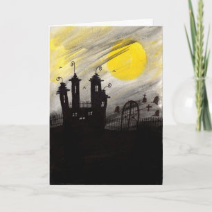 Tarjeta de Halloween de acuarela de Cementerio de 