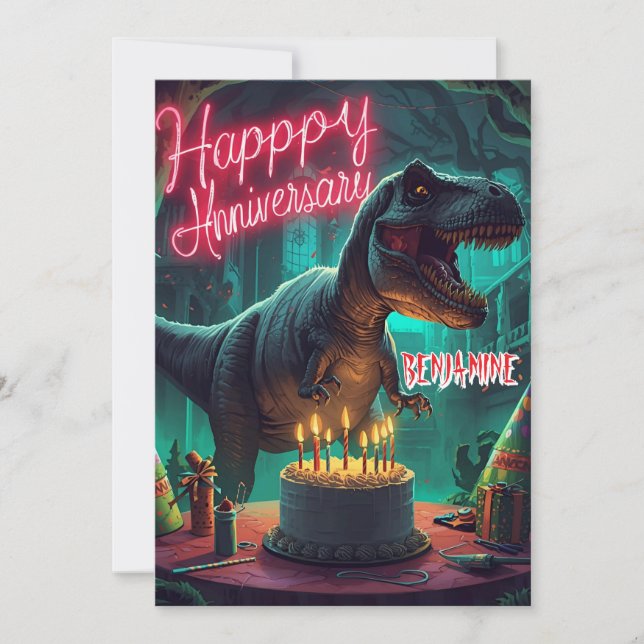 TARJETA DE HALLOWEEN DE ANIVERSARIO DE DINOSAURIO  (Anverso)