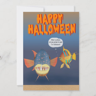 Tarjeta de Halloween de arte popular de peces 2025