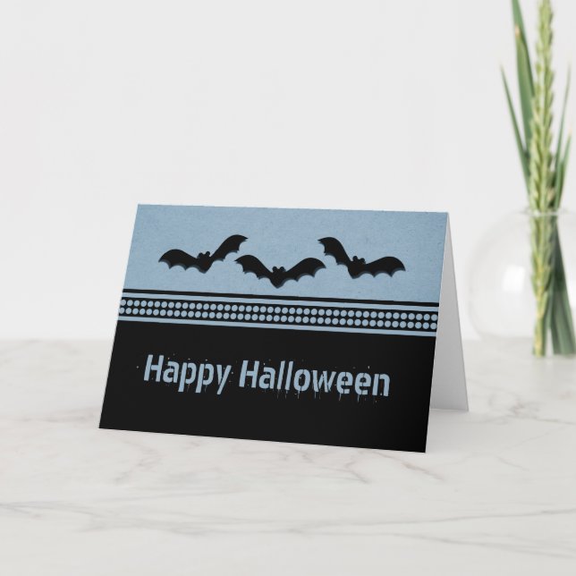 Tarjeta de Halloween de Batty Gone, Azul claro (Anverso)