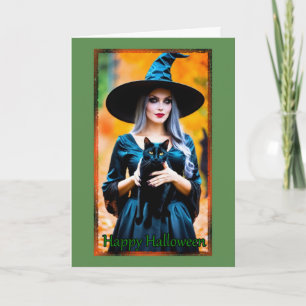 Tarjeta de Halloween de Bruja de Cabello Gris