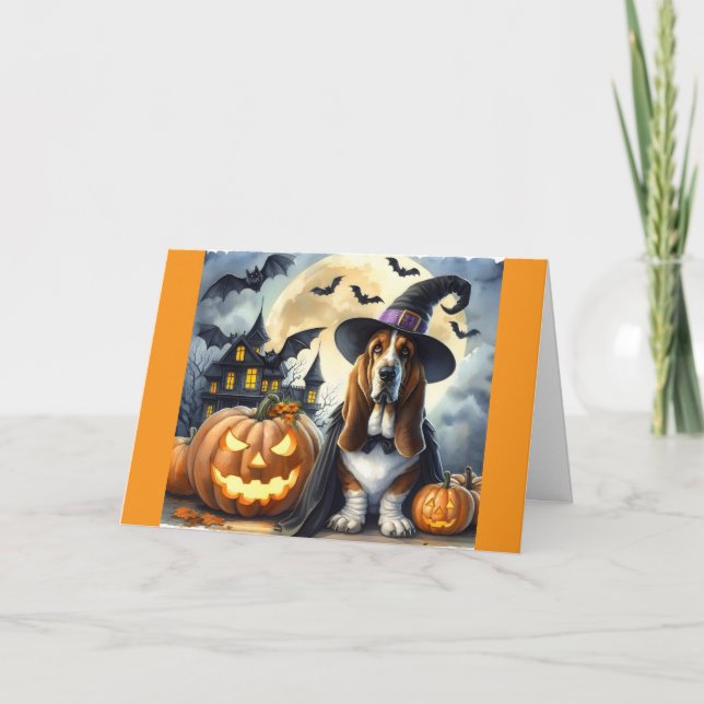 Tarjeta de Halloween de Bruja Perro Lindo (Anverso)