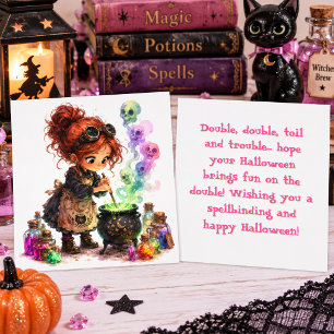 Tarjeta de Halloween de Bruja Steampunk Adorable