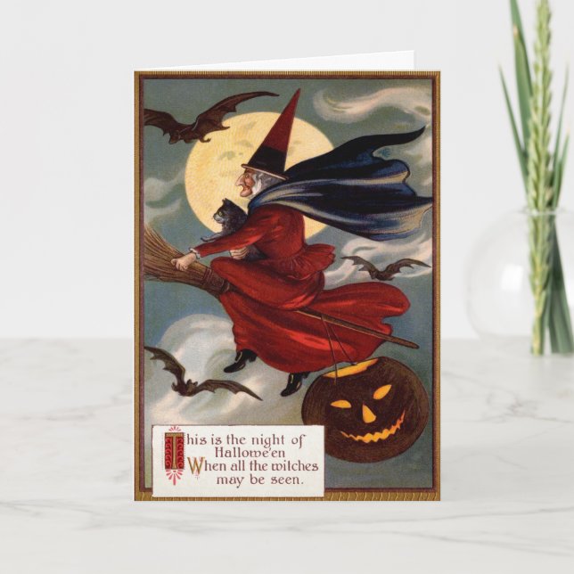 Tarjeta de Halloween de Brujas Vintage (Anverso)