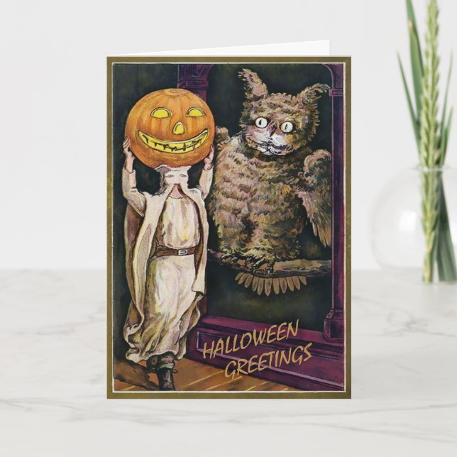 Tarjeta de halloween de búho vintage (Anverso)
