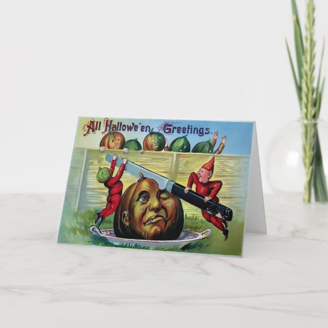 Tarjeta de Halloween de Calabaza de Vintage (Anverso)