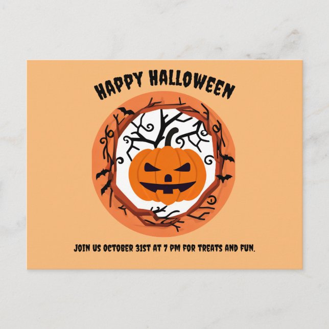 Tarjeta de Halloween de calabaza espeluznante  (Anverso)