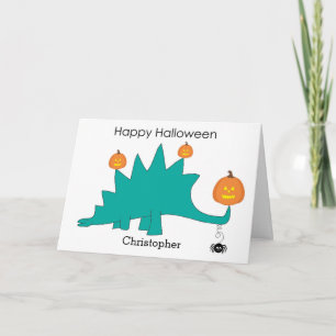 Tarjeta de Halloween de calabazas de dinosaurio St