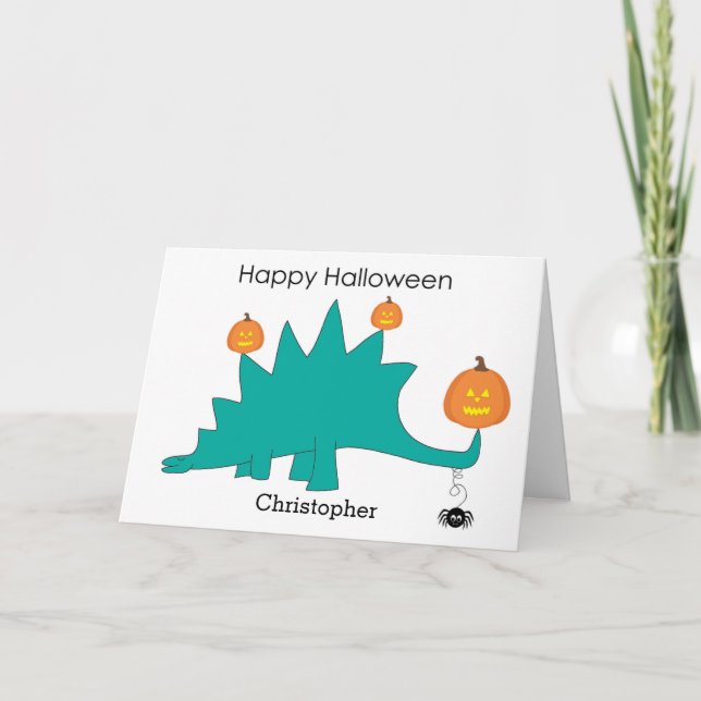 Tarjeta de Halloween de calabazas de dinosaurio St (Anverso)