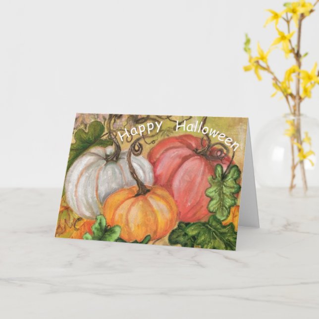 Tarjeta de Halloween de calabazas - Pintura (flor amarilla)
