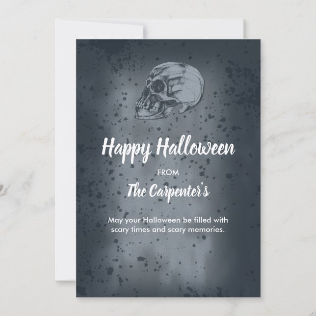 tarjeta de Halloween de Calavera y Huesos (Anverso)
