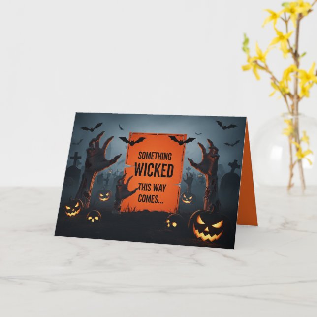 Tarjeta de Halloween de Cementerio Malvado (flor amarilla)