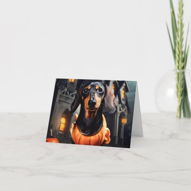 Tarjeta de Halloween de Dachshund (Anverso)