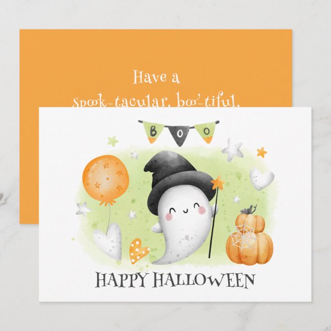 Tarjeta de Halloween de Fantasma Infantil Cuidado (Anverso / Reverso)
