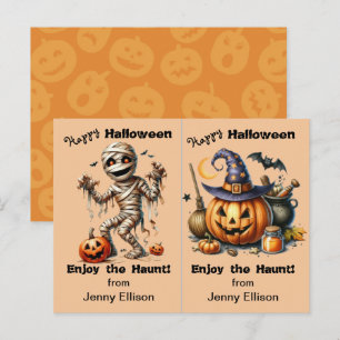 Tarjeta de Halloween de fiesta de Momia y Jack o'