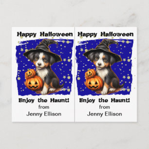 Tarjeta de Halloween de fiesta escolar de cachorro