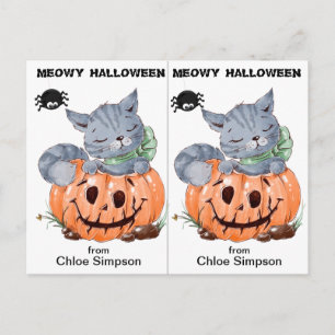 Tarjeta de Halloween de fiesta escolar de gatito l