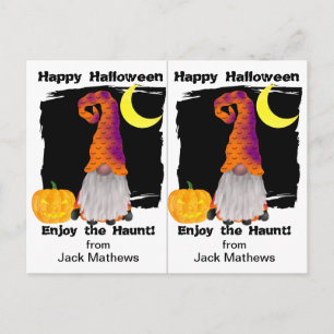 Tarjeta de Halloween de fiesta escolar de gnomo ma