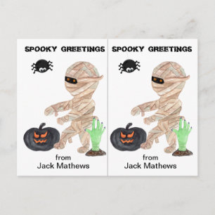 Tarjeta de Halloween de fiesta escolar de momia zo