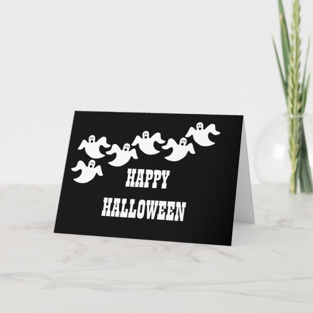 Tarjeta de Halloween de Fiesta fantasma, negro (Anverso)