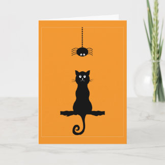 Tarjeta de Halloween de Gatito Negro y Araña